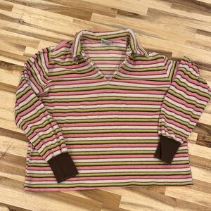 Vintage Striped Long-Sleeve Top in Pink, Olive & Brown